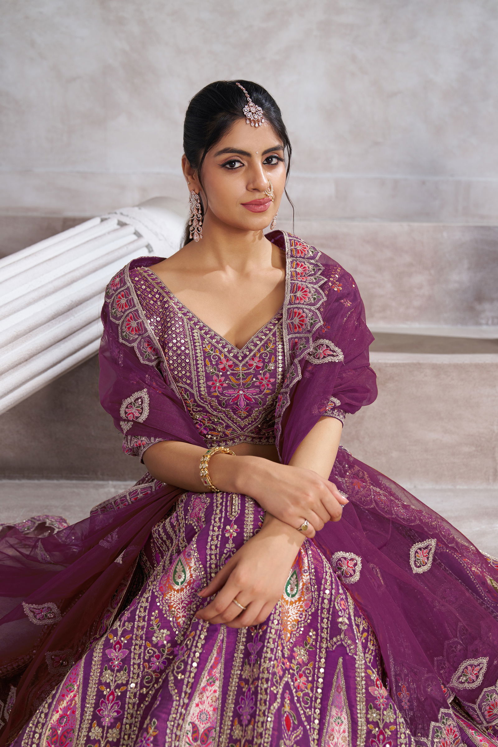 Kf 32 Purple Banarasi Silk Patch Work Semi Bridal Lehenga Choli Exporters In India
